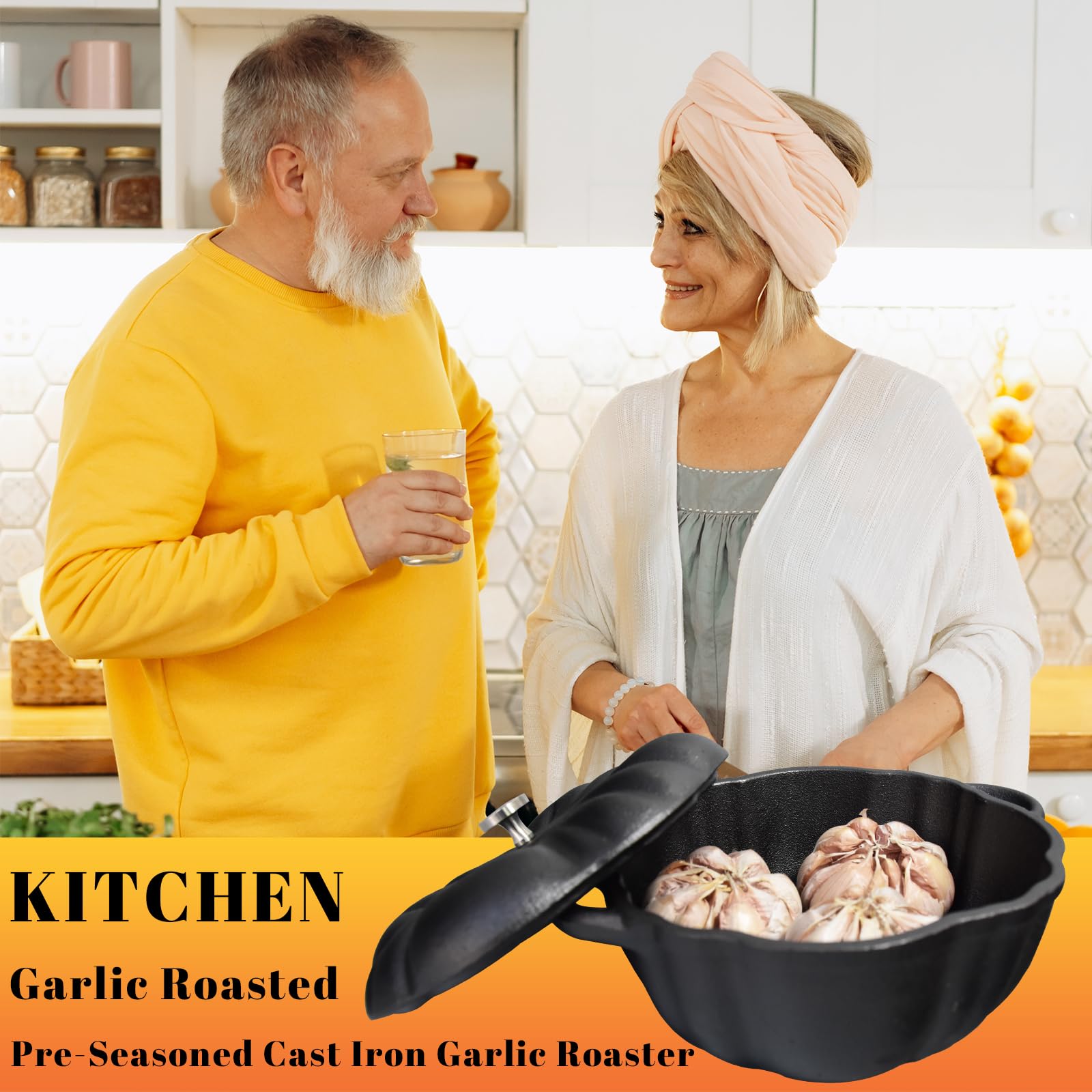 Cast Iron Garlic Roaster for Kitchen, Oven, Grill - Indoor & Outdoor Garlic Baker Tool for BBQ, Picnic, Camping, Patio & Backyard Cooking - Perfect for Roasting Garlic Cloves with Olive Oil