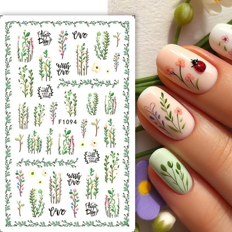 3D Pink Butterfly Flower Nail Stickers F1098 - Elegant Nail Art Decals for DIY Manicure, Perfect for Parties, Weddings & Special Occasions