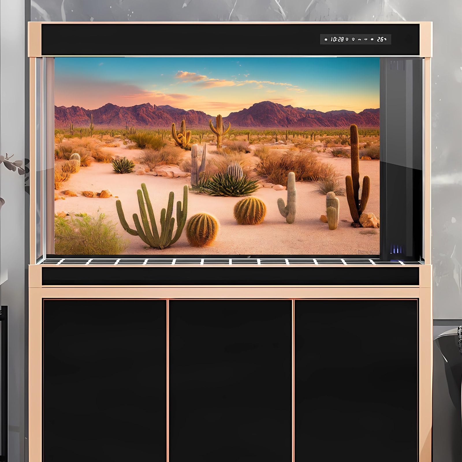 48x20in Desert Reptile Habitat Background - Arid Sahara Landscape with Cacti & Sand Dunes for Terrariums & Aquariums | Natural Vinyl Backdrop for Lizards, Snakes & Desert Fish Tanks