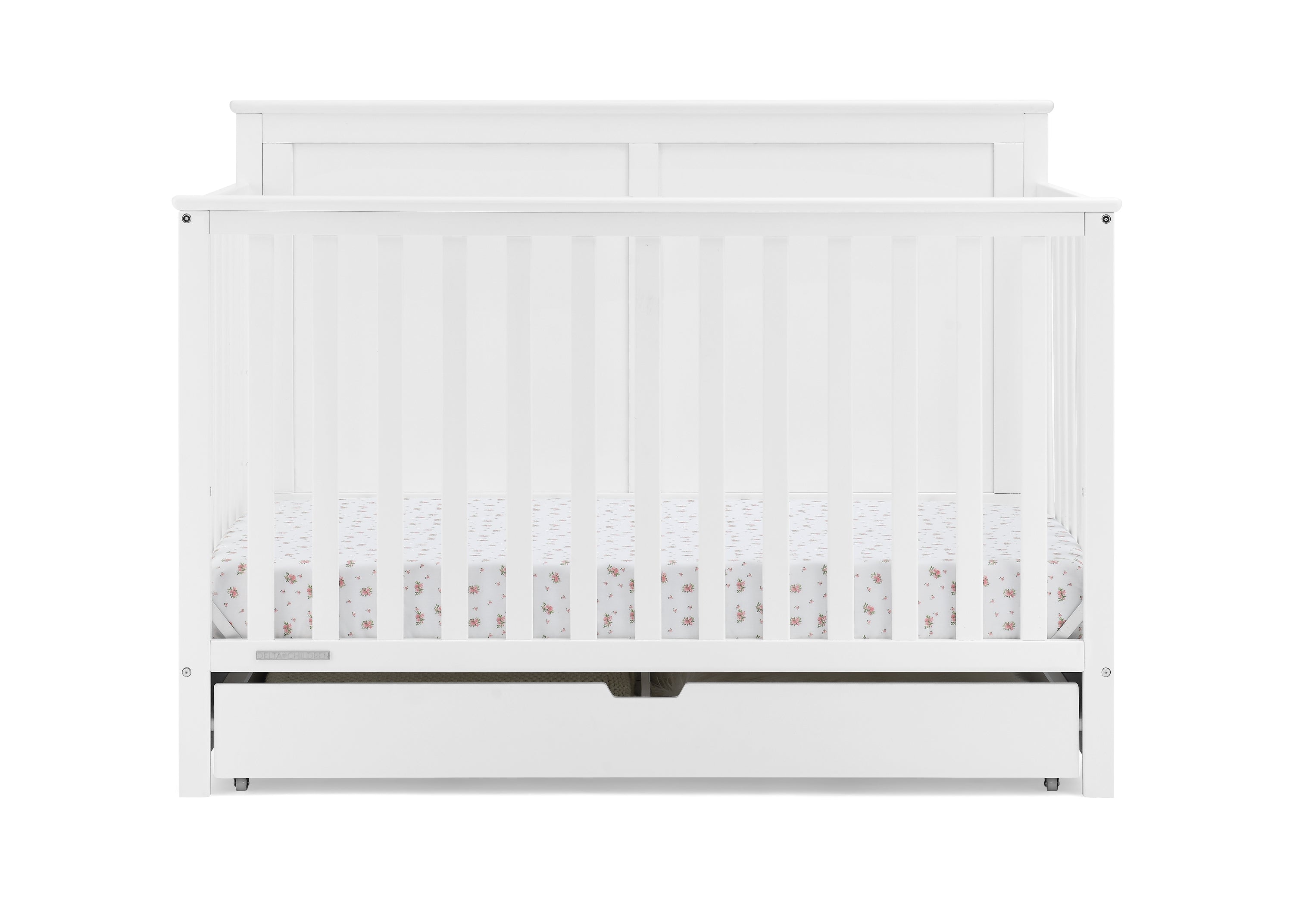 Logan 6-in-1 Convertible Baby Crib with Underdrawer Storage - White Nursery Furniture for Newborn to Toddler Bed | Perfect for Small Spaces & Modern Nurseries
