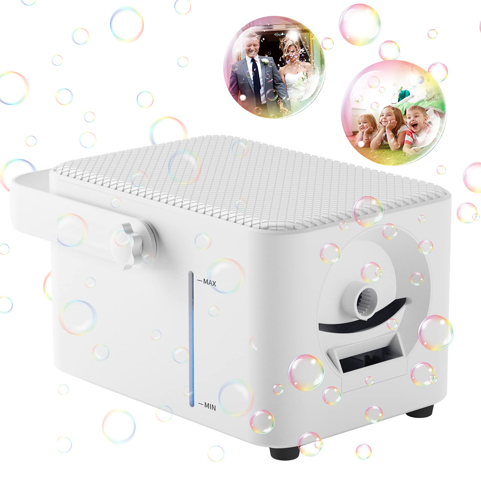 NAHWONG Bubble Machine for Kids - Automatic Bubble Blower with Built-in Anti Overflow Tank, Bubble Maker for Birthday Parties, Indoor & Outdoor Events (White) - Perfect for Birthday Celebrations, Backyard Fun, and Family Gatherings