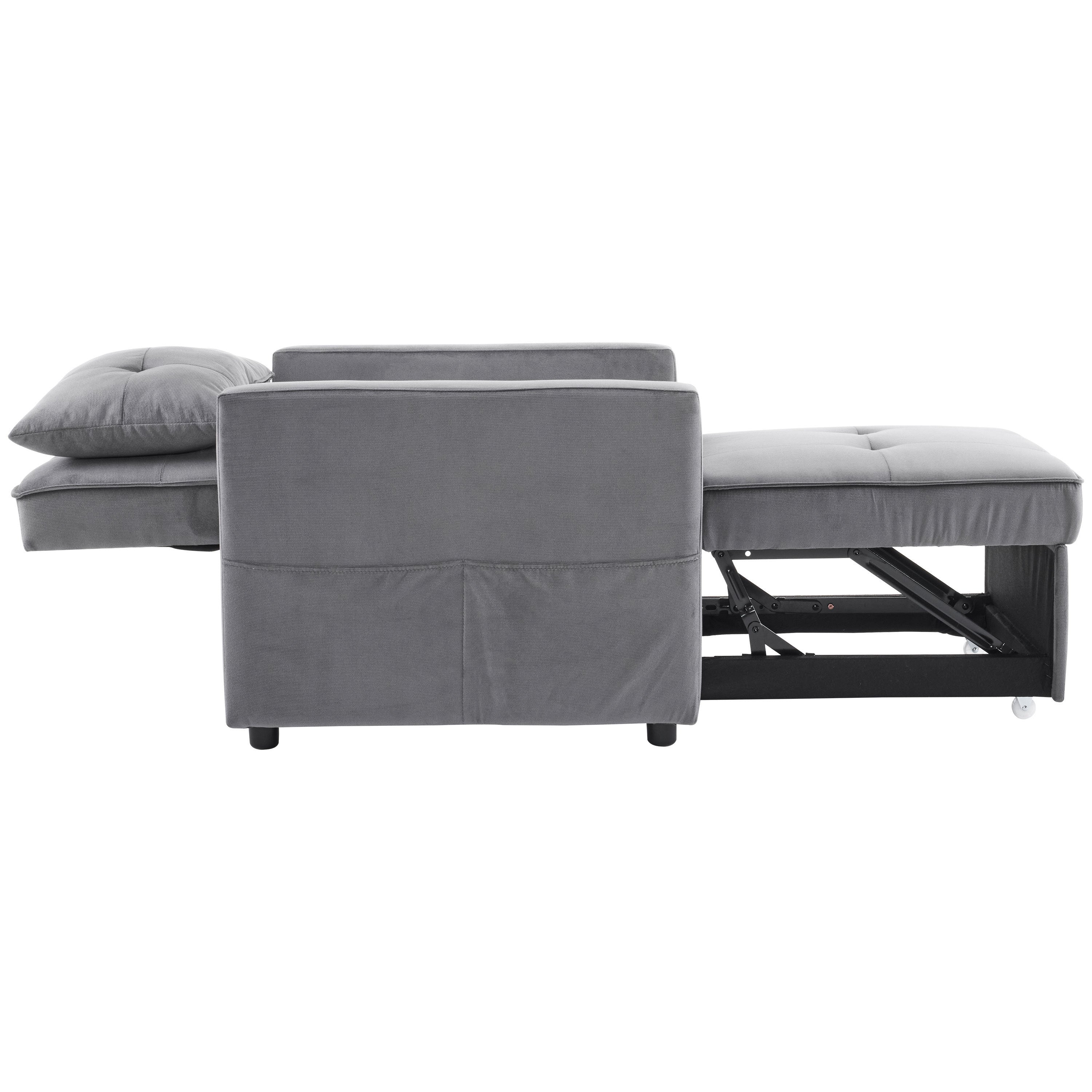 3-in-1 Convertible Sleeper Sofa Bed Chair with Pillow & Pocket - Modern Velvet Fabric Multi-Functional Furniture for Living Room, Bedroom, Study & Small Apartments (Gray) | Perfect for Guest Sleeping, Lounging & Space Saving Solutions