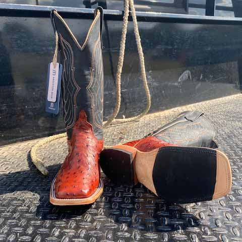 Anderson Bean Men's Almond Full Quill Ostrich Cowboy Boots - Western Style Leather Boots for Men - Perfect for Rodeo, Country Dancing & Casual Wear