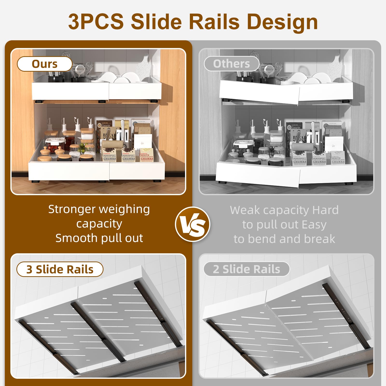 1PCS Heavy Duty Pull Out Drawers for Kitchen Cabinets - Expandable (12.2