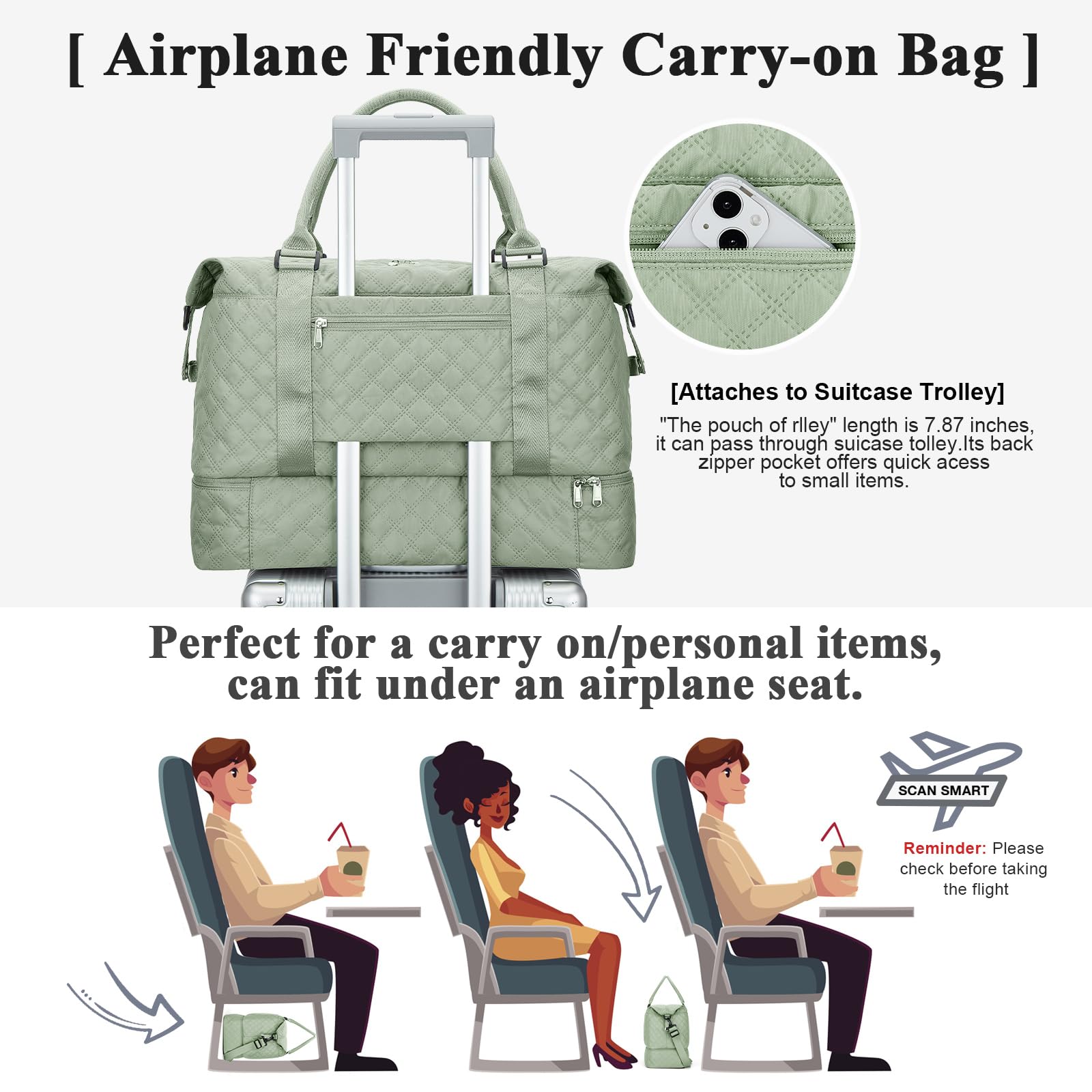 Best Travel Duffel Bag with Shoe Compartment - Women's Weekender Overnight Bag, Carry-On Personal Item Luggage for Gym, Business Trips & Weekend Getaways