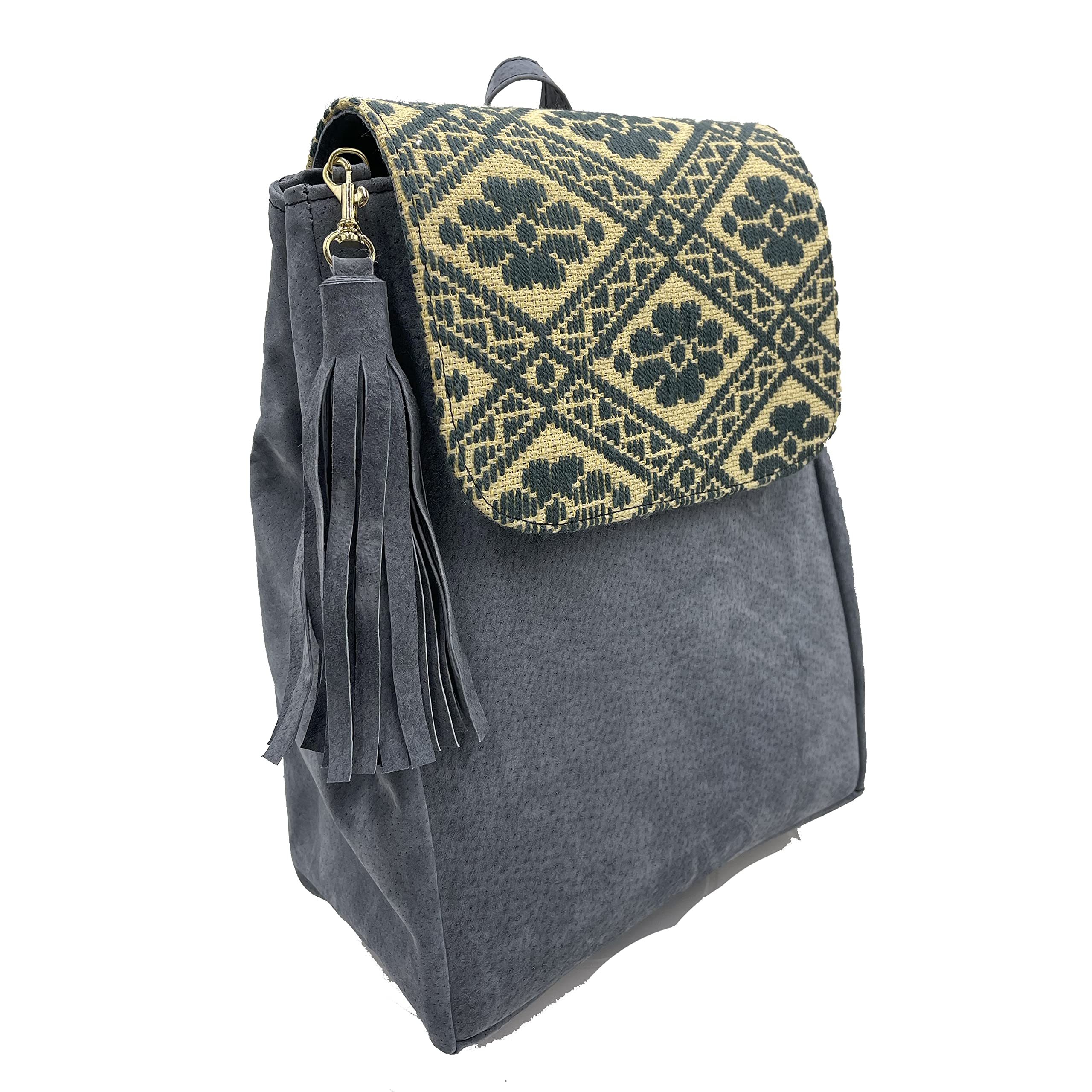 Handmade 'María' Leather Backpack with Mexican Embroidery – Unique Grey Artisan Bag by Jühue Artesanal | Perfect for Travel, Work & Everyday Use | Made in Mexico