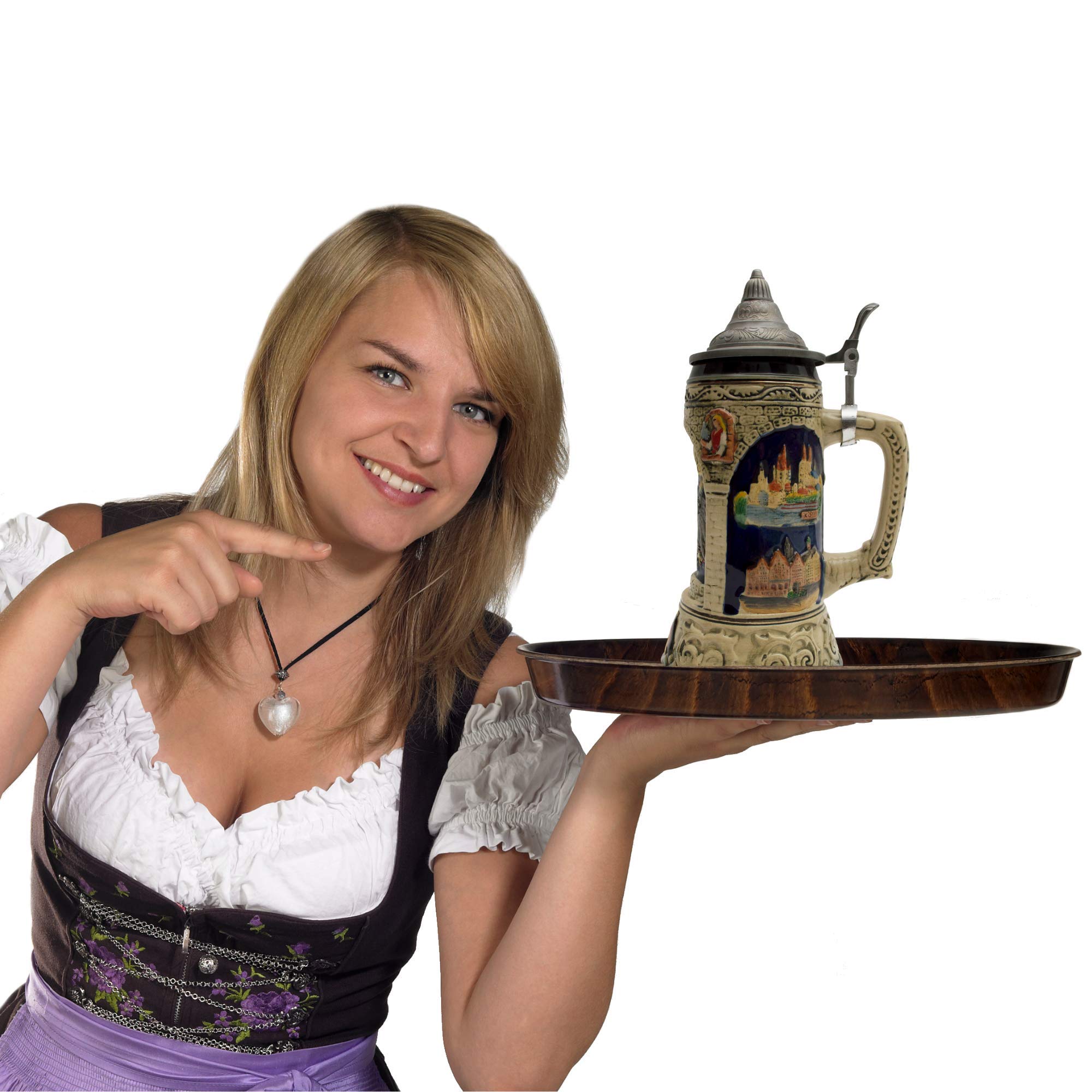 1 Liter German Beer Stein with Lid - Hand-Painted Oktoberfest Ceramic Mug Featuring Deutschland Scenes - Perfect Gift for Beer Lovers - Great for Oktoberfest Celebrations, Home Bars & Collectors
