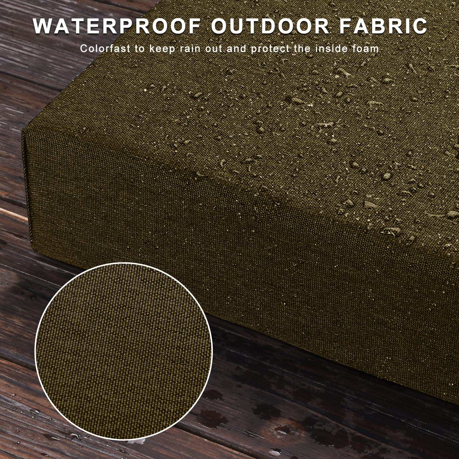 Waterproof Outdoor Bench Cushion 17.7x17.7 Inches - Non-Slip Patio Furniture Cushion for Swing, Window Seat & Indoor Use - Brown Thick 2
