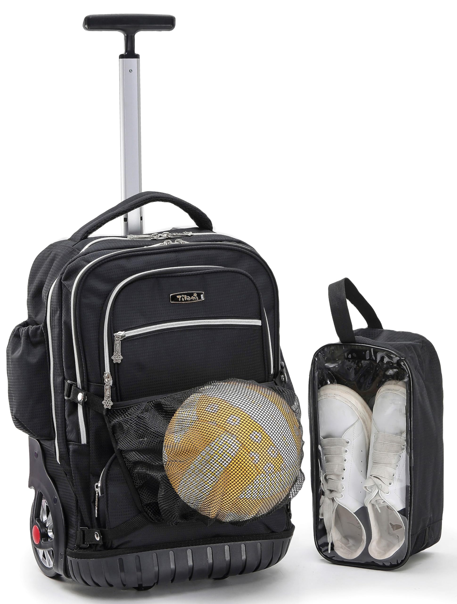 TILAMI 19 Inch Rolling Backpack for Teens - Cute Wheeled Laptop Backpack with Sneakers Bag, Black | Perfect for School, College, Travel & Daily Commute