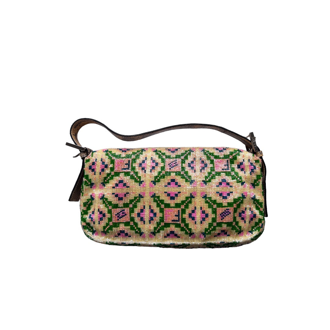 Fendi Pink and Green Beaded Baguette Bag - Stylish Designer Shoulder Purse for Women | Perfect for Parties, Weddings & Evening Events