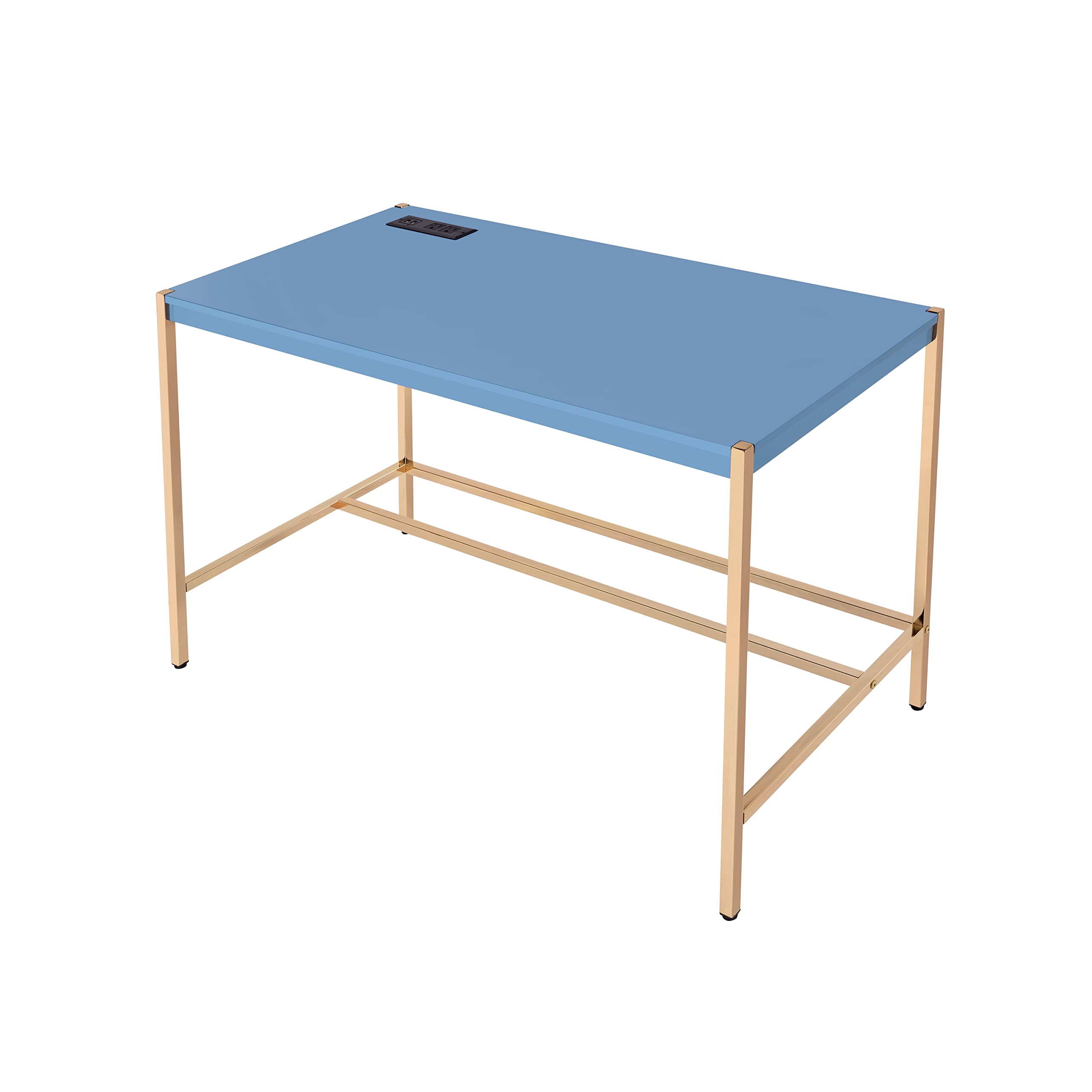 Knocbel 42 Inch Modern Writing Desk with USB Port - Home Office Workstation, Computer Desk & Vanity Table with Sturdy Metal Frame - High Gloss Finish in Navy Blue & Gold - Perfect for Small Spaces, Remote Work & Makeup Application