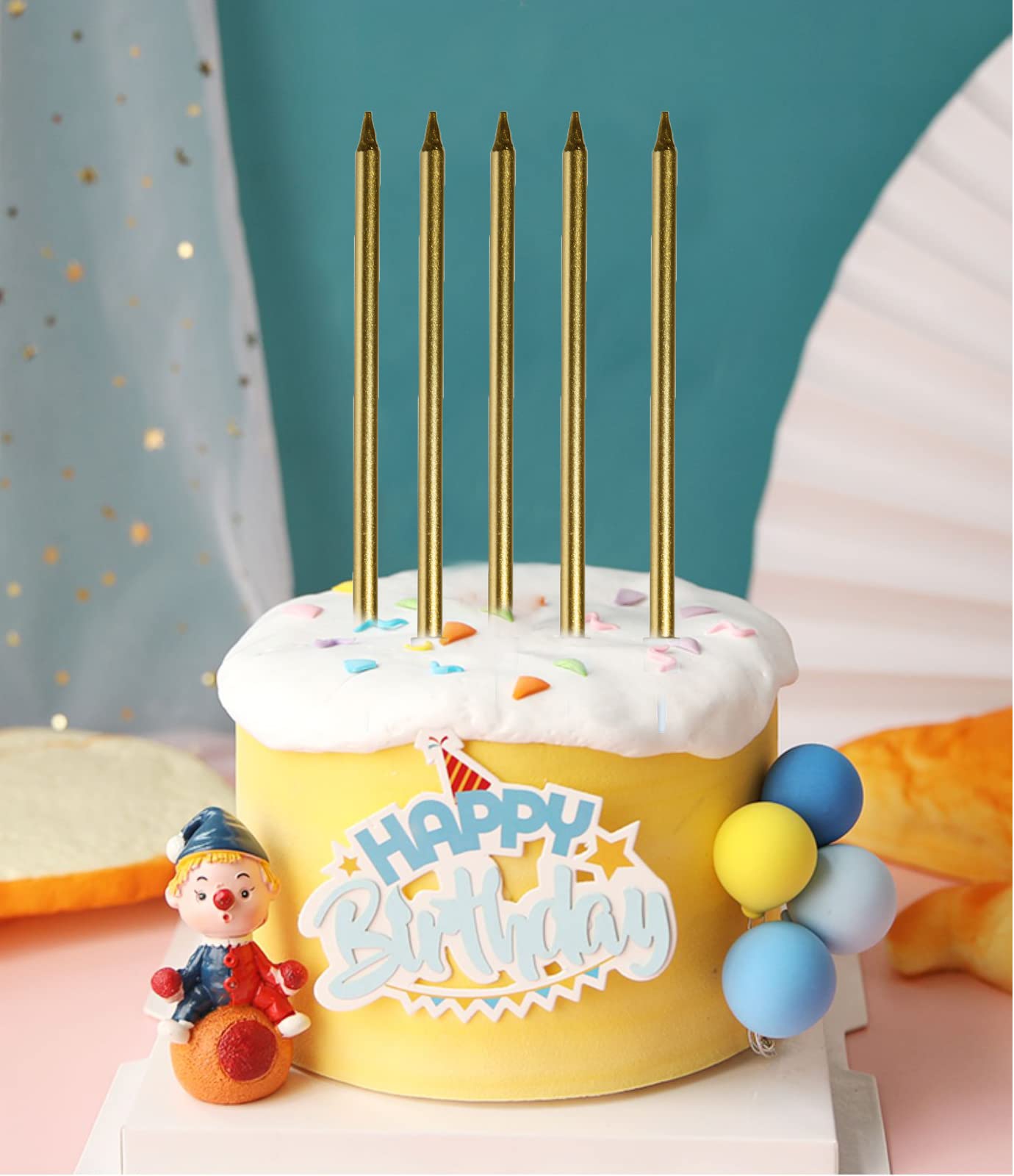 24-Pack Gold Glitter Birthday Candles - Tall Thin Sparkler Cupcake Candles with Holders for Wedding, Party, Anniversary Cake Decorations - Perfect for Birthday Cakes, Cupcakes, and Special Event Desserts
