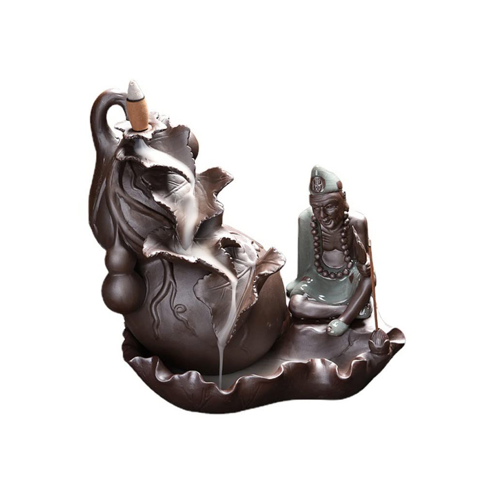 Handmade Ceramic Backflow Incense Burner - Jigong Waterfall Incense Cone Holder for Home Decoration, Aromatherapy & Meditation | Perfect for Yoga Studios, Living Rooms & Spa Relaxation