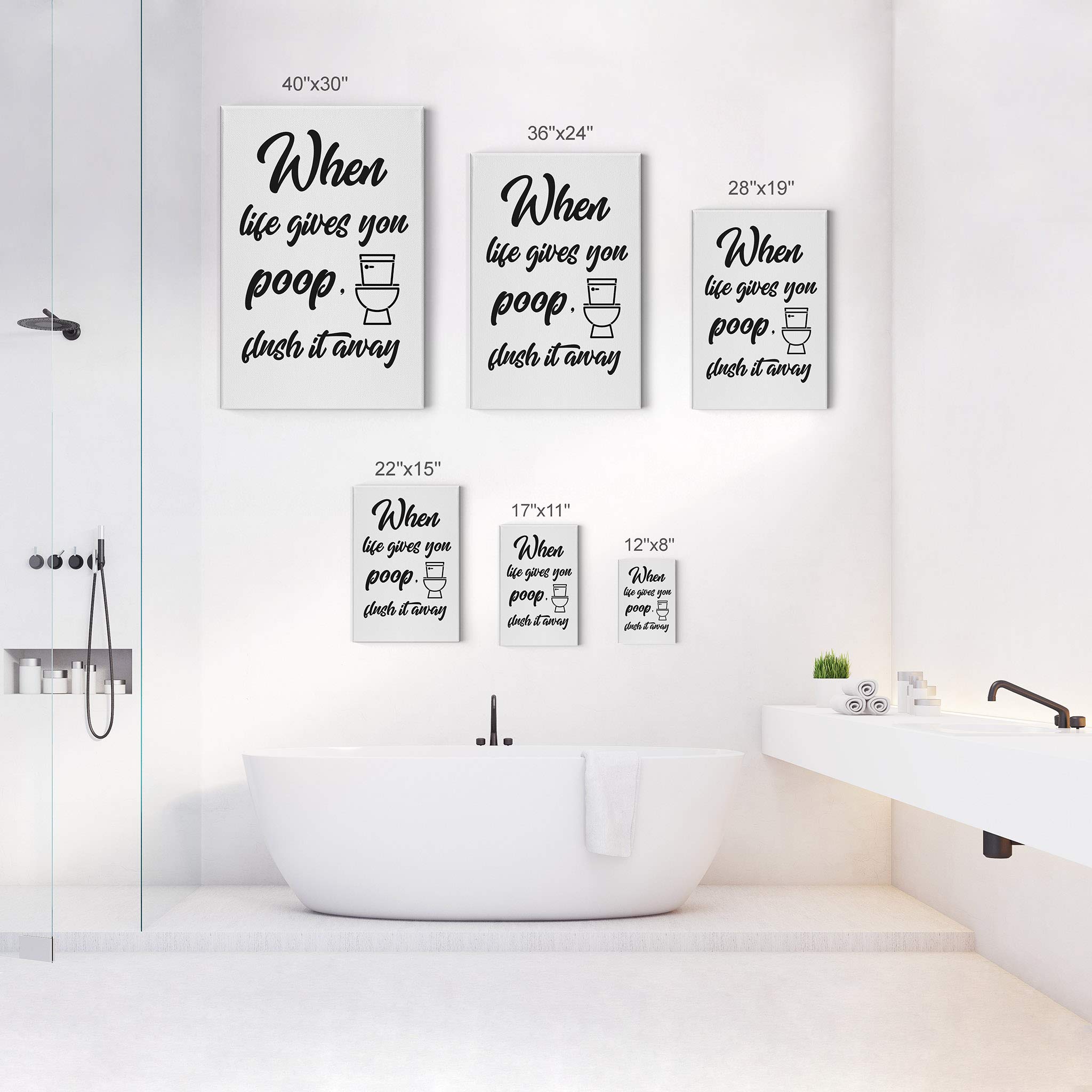Smile Art Design 'When Life Gives You Poop, Flush It Away' Funny Quote Canvas Print - 40x30 Inch Bathroom Wall Decor, Ready to Hang, Made in USA | Perfect for Toilet Humor, Powder Room Art & Unique Housewarming Gift
