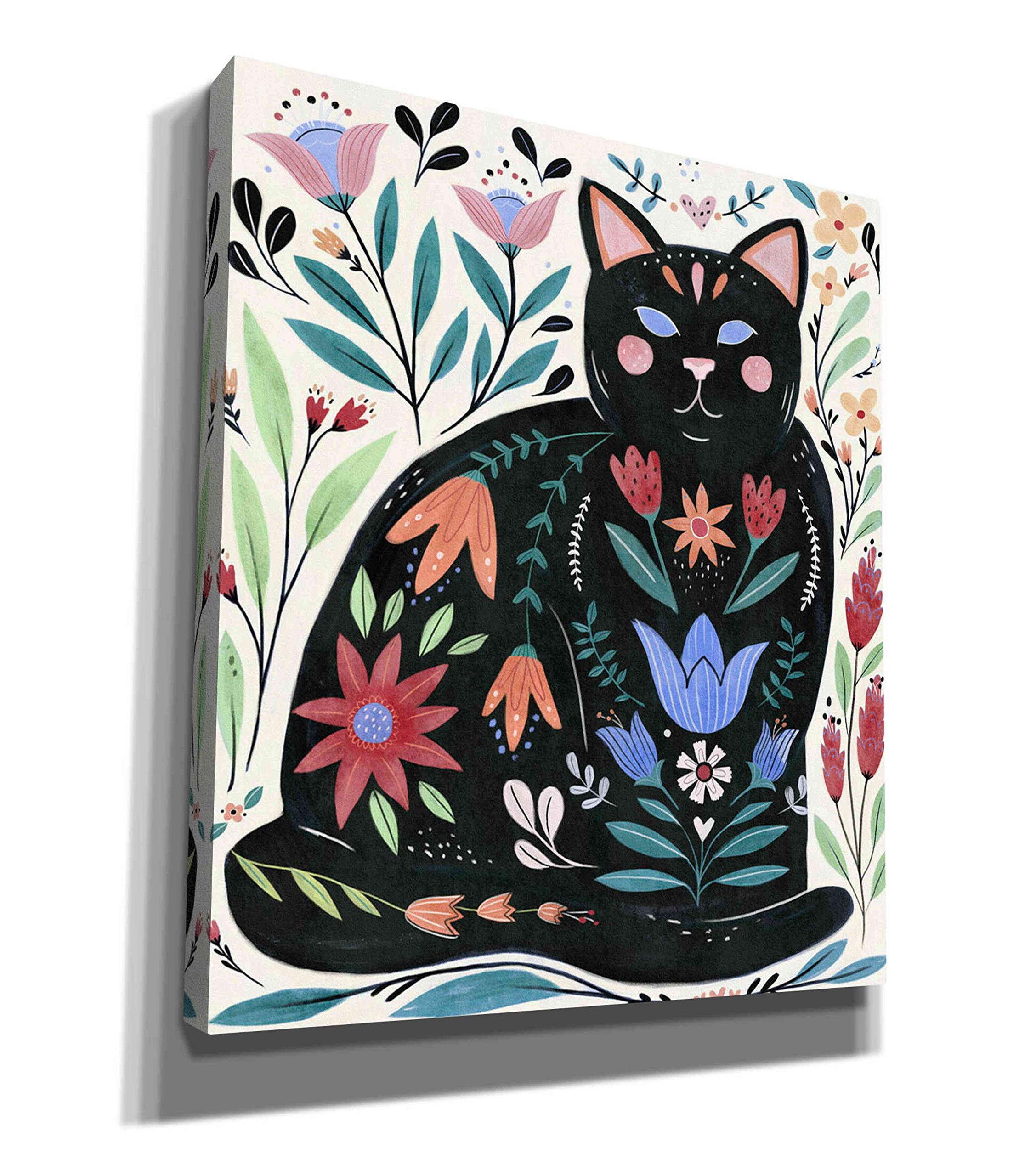 Folksy Feline II by Annie Warren - 26x30 Inch Canvas Wall Art for Living Room, Bedroom & Office Decor - Hand Painted Cat Painting - Modern Home Artwork