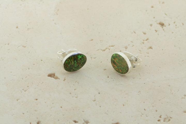 Natural Opal Stud Earrings - Oval Yellow Mix Gemstone Jewelry for Women | Perfect for Parties, Weddings & Everyday Wear