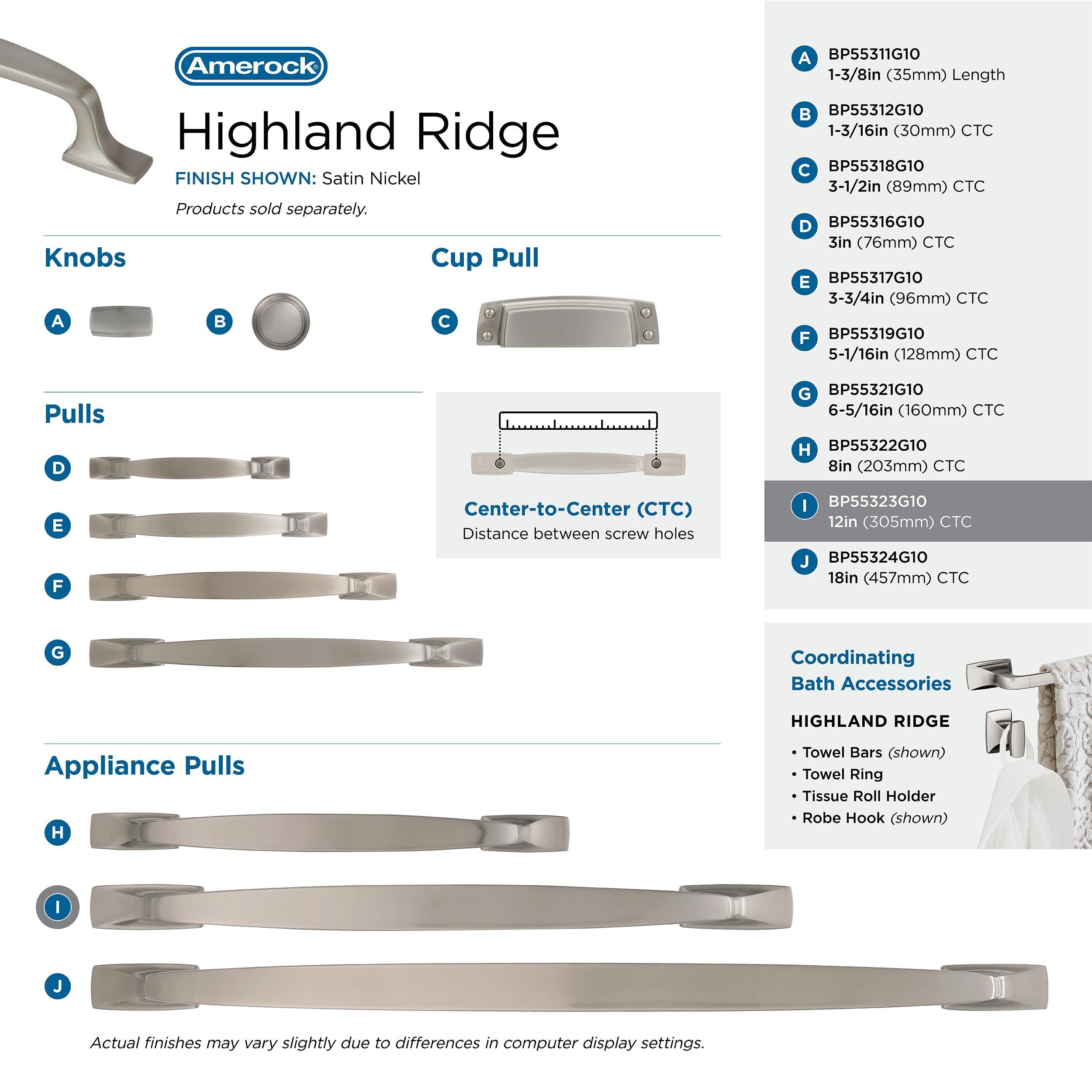 Amerock 12 Inch (305mm) Satin Nickel Appliance Pull - 1 Pack Drawer Handle for Cabinets & Drawers | Highland Ridge Collection | Perfect for Kitchen, Bathroom & Furniture Hardware Upgrade