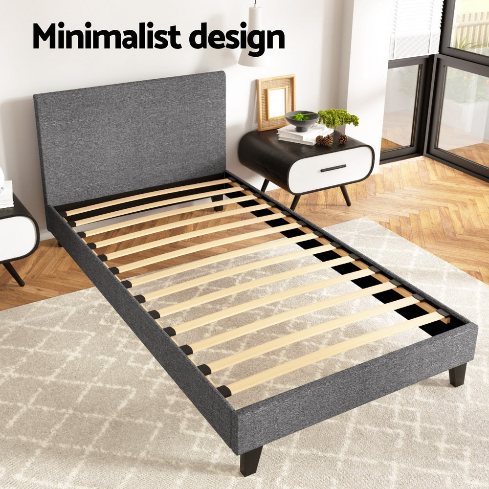 Coogee King Single Bed Frame Grey - Sturdy Wooden Platform Bed for Small Spaces, Kids & Guest Rooms | Easy Assembly & Modern Design