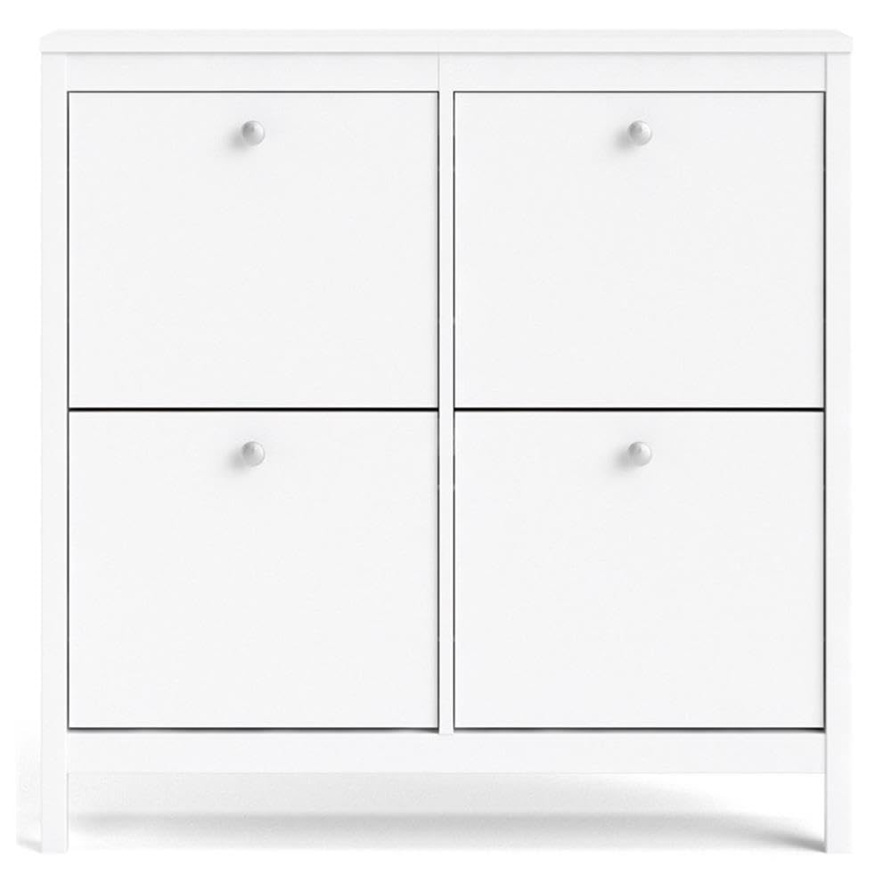 Tvilum White Madrid 4-Drawer Shoe Storage Cabinet - Organize Shoes in Entryway, Closet or Bedroom