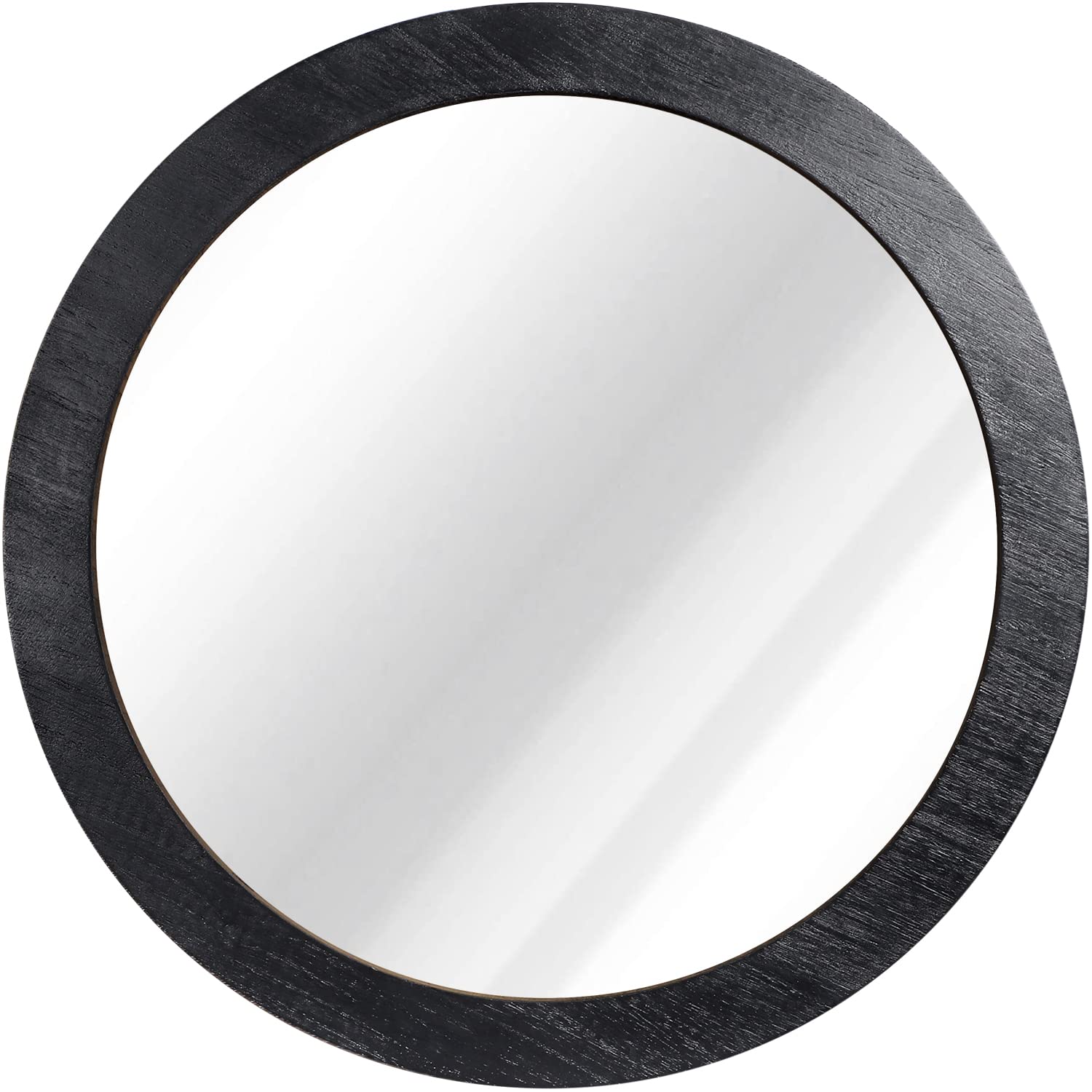 16 Inch Round Wall Mirror - Black Circular Wood Frame Bathroom Mirror for Living Room, Bedroom & Dorm | Decorative Wall Mounted Mirror for Home Decor & Vanity Use