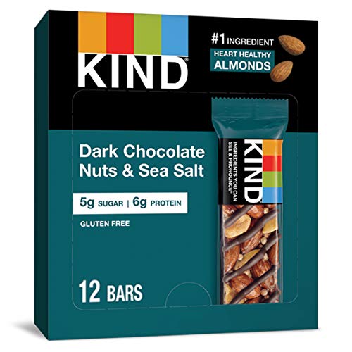 KIND Nut Bars, Dark Chocolate Nuts & Sea Salt, 1.4oz (12 Pack) - Gluten Free, Low Sugar (5g), High Protein (6g) Snack Bars - Perfect for Hiking, Office Snacks & Healthy On-the-Go Energy