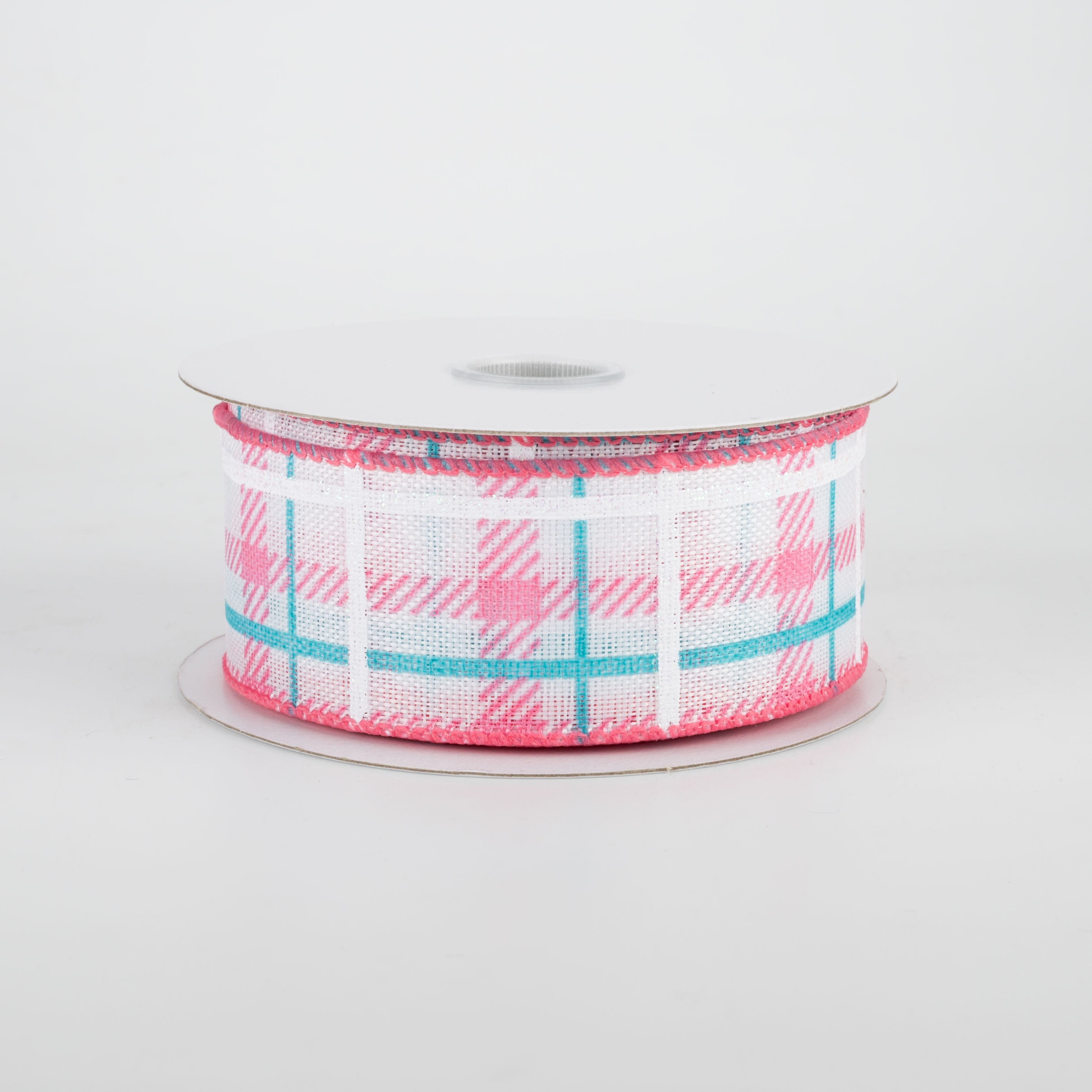 1.5 Inch Iridescent Print Plaid Ribbon - Coral, Aqua & White (10 Yards) for Gift Wrapping, Hair Bows, DIY Crafts & Party Decorations