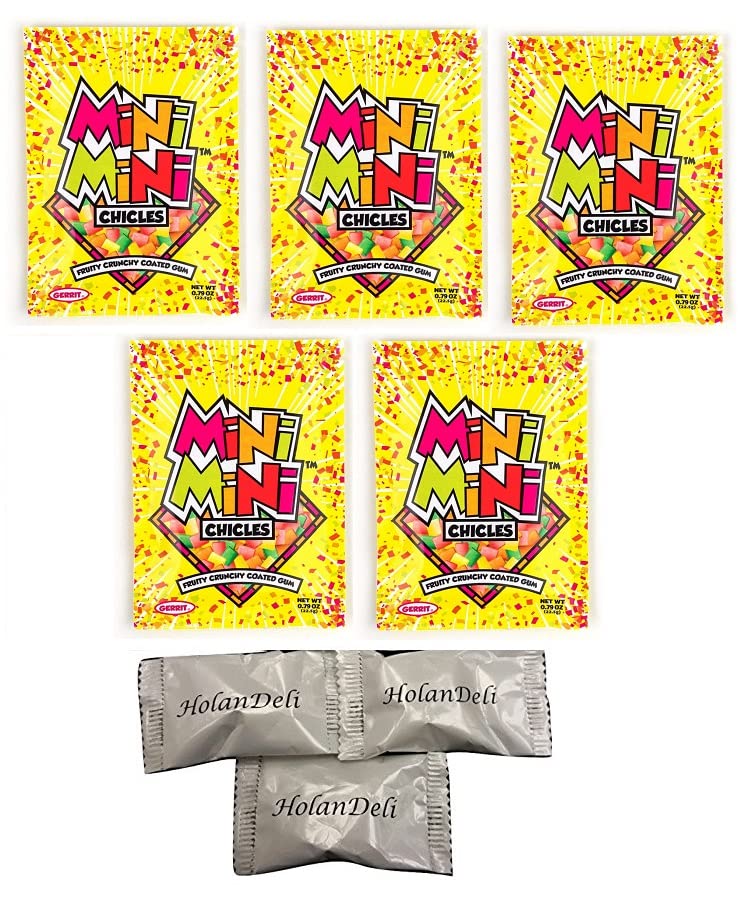 HolanDeli Mini Fruit Chewing Gum with Mints - Tiny Size Bubble Gum (Pack of 5) - Perfect for Travel, School & Office Snacks