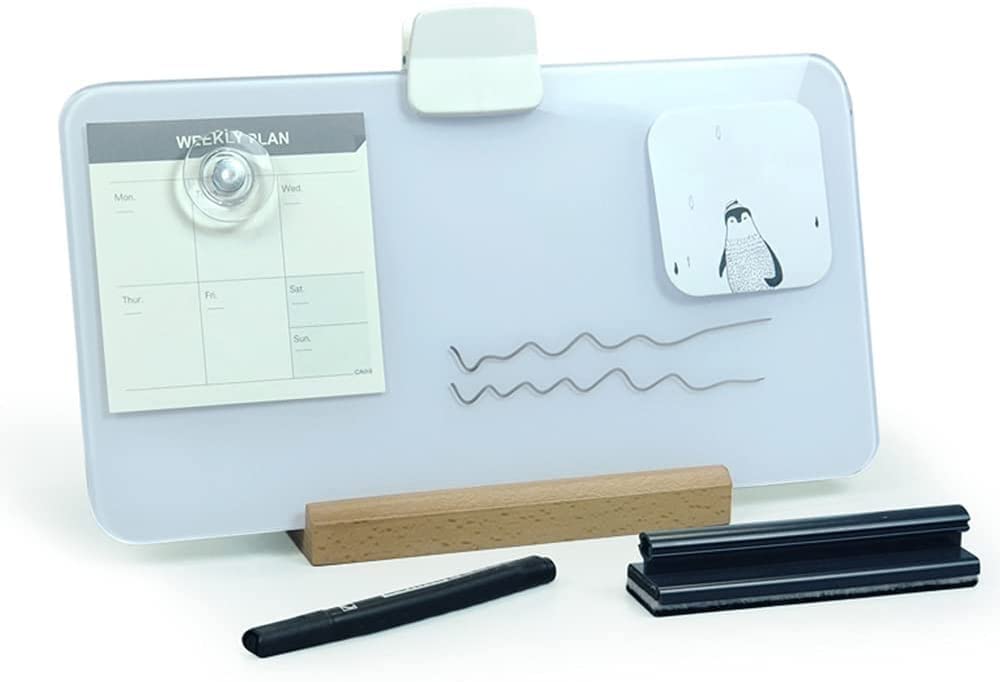 ZHJBD 6.3 x 12 Inch Magnetic Glass Whiteboard with Stand - Portable Dry Erase Board for Office, Classroom & Home Use - Perfect for Teaching, Notes & Presentations on Desk or Table
