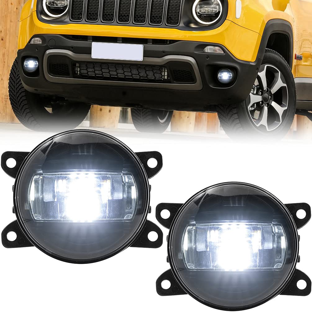 Jeep Renegade Cherokee KL Compass Fog Lights 2014-2021 - LED Smoked Lens Replacement Kit for Front Bumper (Driver & Passenger Side) - OEM 68256470AA - Perfect for Off-Roading & Night Driving