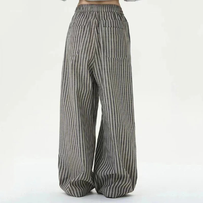 Men's Striped Casual Pants - Elastic Waist Drawstring Loose Fit Straight Wide Leg Trousers with Pockets | Autumn Fashion | Perfect for Work, Travel & Everyday Wear