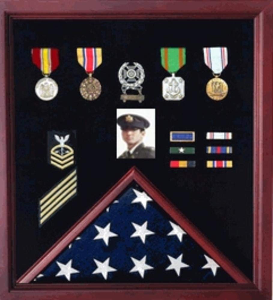 Premium Officers Flag Display Case with Photo Frame - Fits 5ft x 9.5ft Military Flags - Perfect for Home, Office & Military Memorabilia Displays