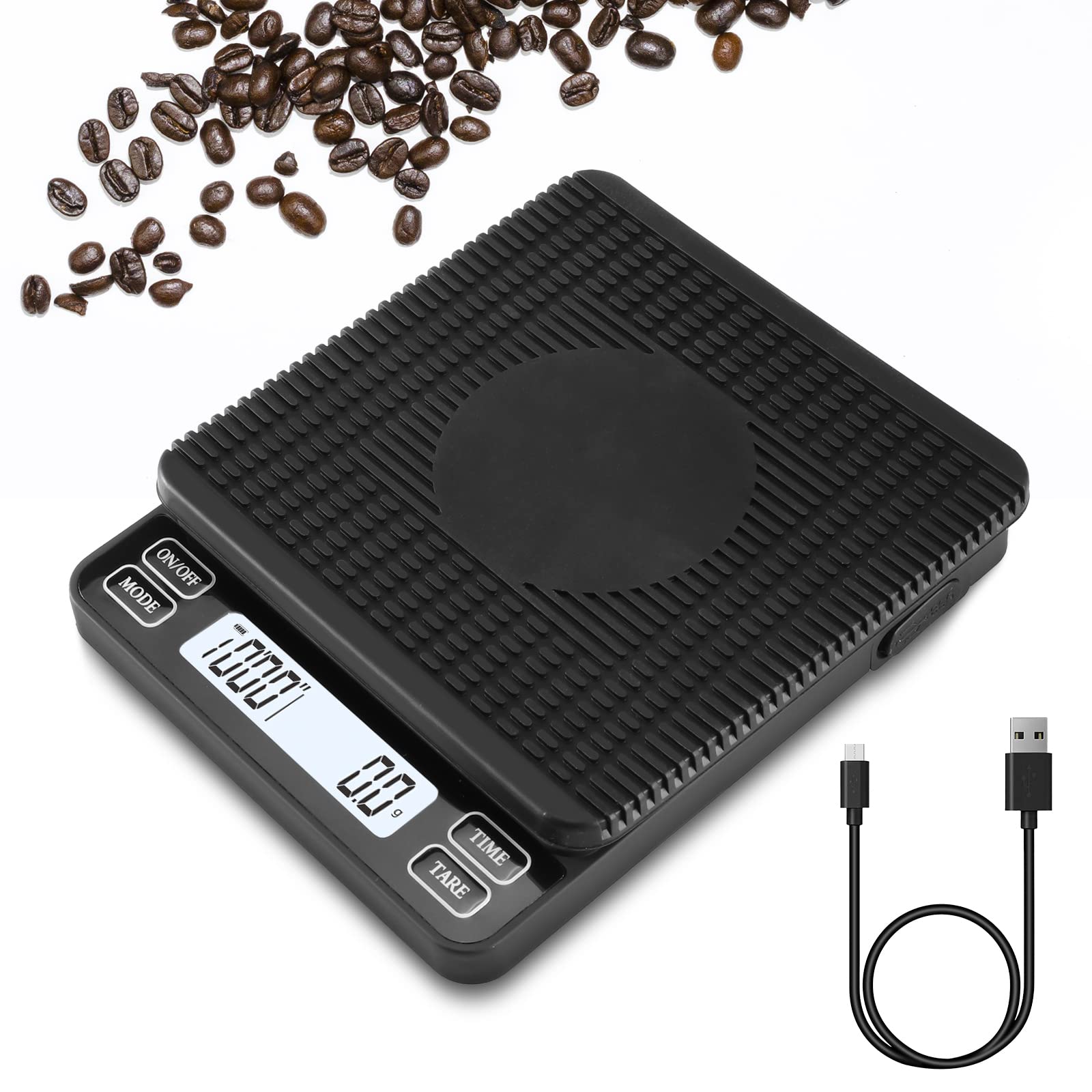 Premium Digital Coffee Scale with Timer - 2000g/0.1g High Precision USB Rechargeable Espresso Scale for Pour Over, Drip Coffee & Cooking | Perfect for Home Baristas, Coffee Shops & Kitchen Use