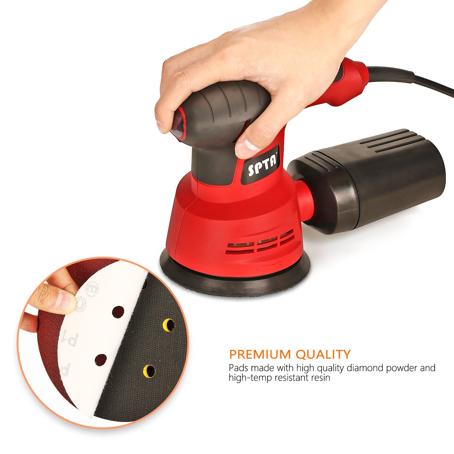 SPTA 100-Piece 125mm Sanding Discs Set - 40/80/120/180/320/400/600/800/1500/2000 Grit Velcro Sandpaper for Random Orbital Sanders with 8 Holes - Perfect for Woodworking, Metal Polishing & Automotive Surface Preparation