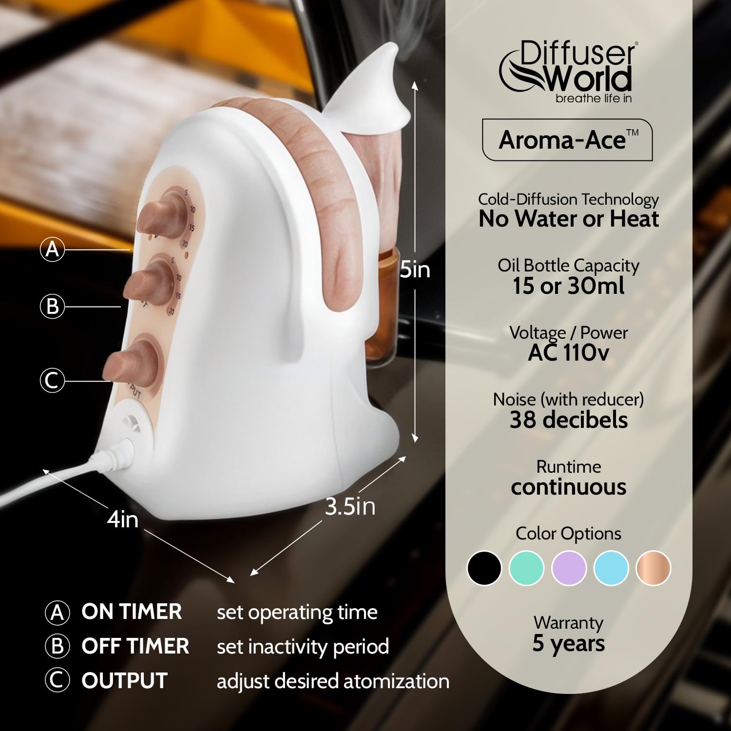 Premium Waterless Essential Oil Diffuser - USA Made 110V Aromatherapy Machine for Large Rooms & Whole House | Home Spa, Yoga Studio, Office Relaxation & Bedroom Air Freshener | Bronze Finish Oil Atomizer