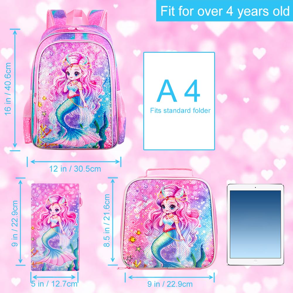 3PCS Girls Backpack Set with Lunch Box - 16