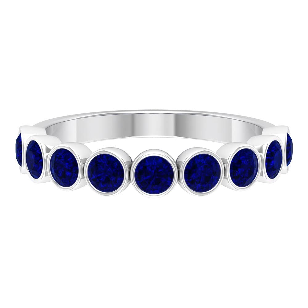 1.25 CT Lab Created Blue Sapphire Ring for Women - Certified 14K Solid Gold Half Eternity Band | Elegant Jewelry for Engagement, Anniversary & Special Occasions
