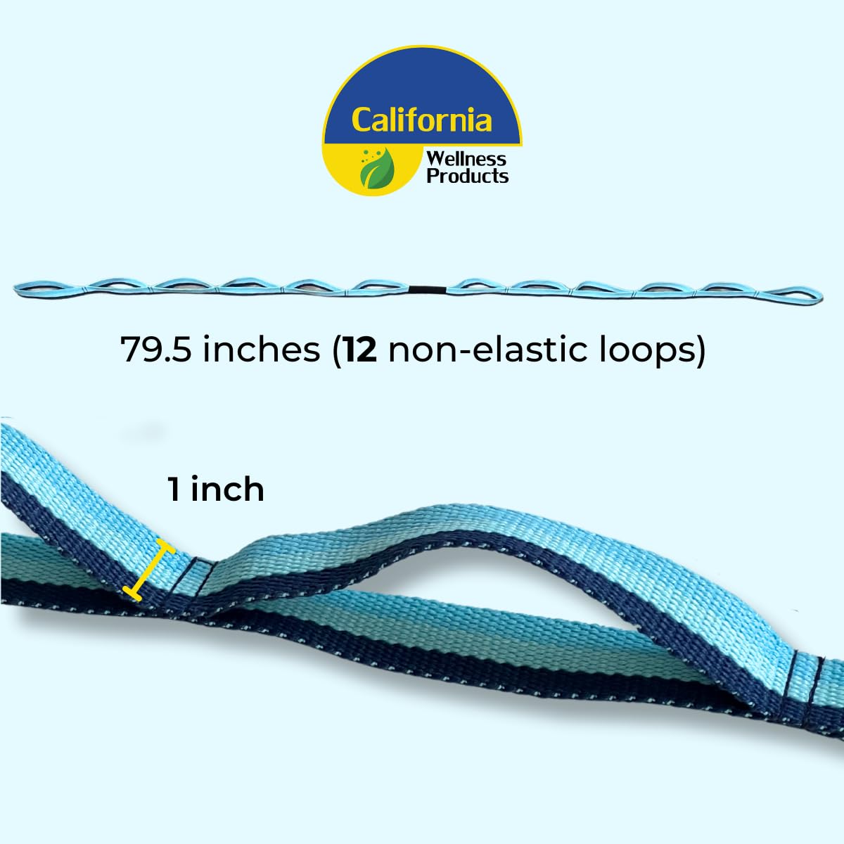 Premium California Yoga Strap with 12 Multi-Loops - Non-Elastic Stretching Belt for Gym Workouts, Physical Therapy & Posture Correction - Ideal for Men & Women Yoga Practice, Pilates, Home Exercise & Rehabilitation Training