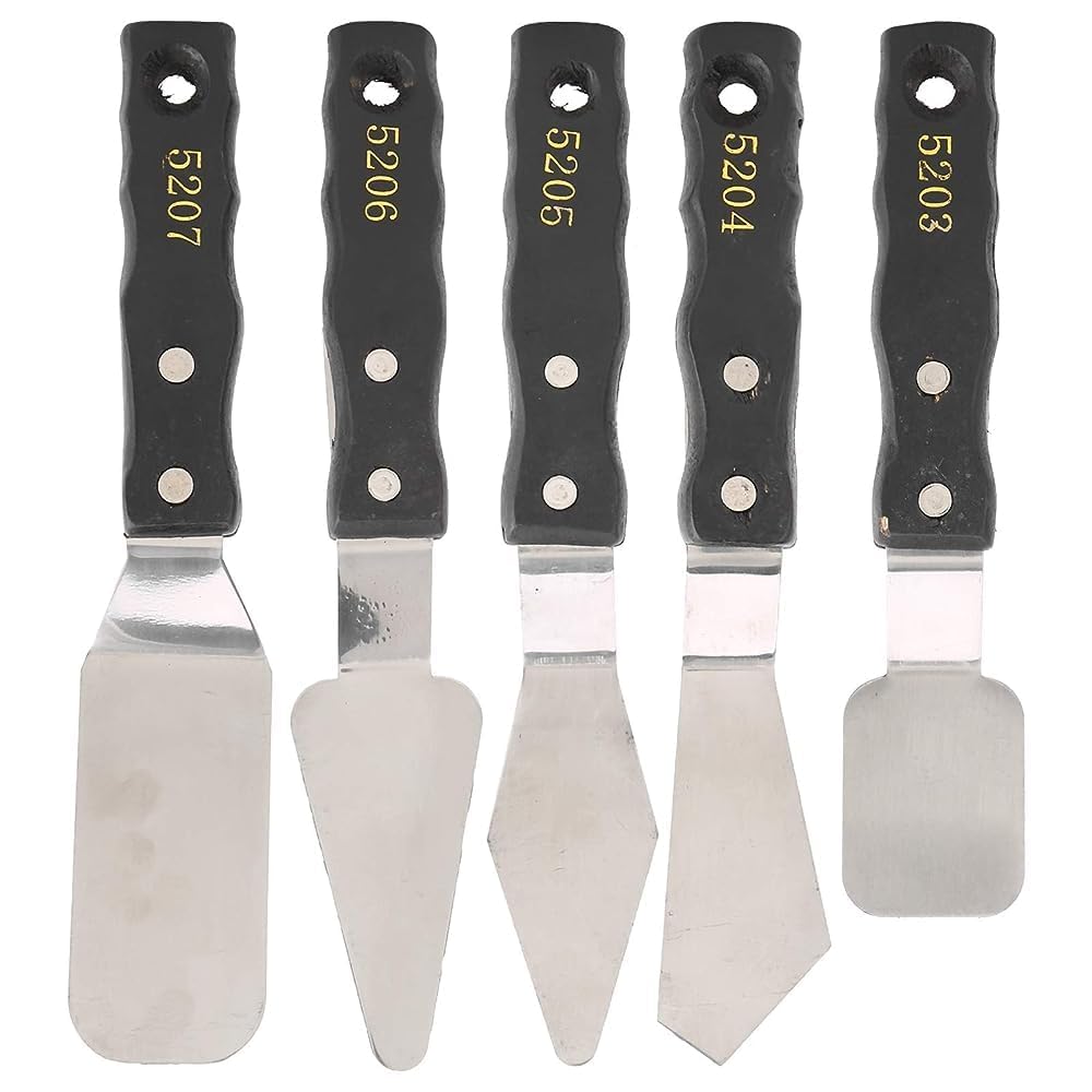 5-Piece Stainless Steel Art Palette Knives Set - Professional Oil & Acrylic Painting Tools for Canvas, Mixing & Texture Creation - Perfect for Artists & DIY Craft Projects