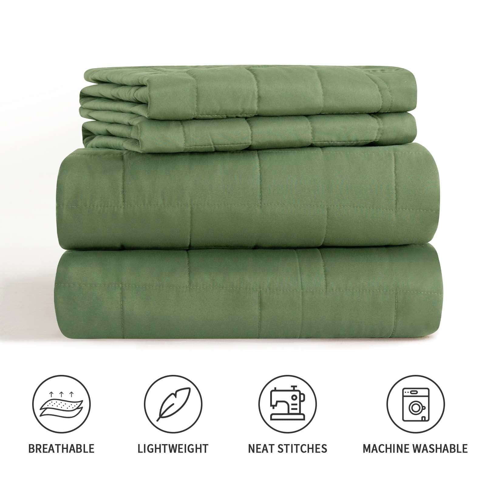 Hygge Hush Summer Quilt Set King Size - Olive Green Rectangle Pattern 3 Piece Bedding Set | Oversized Modern All Season Bedspread with 1 Quilt & 2 Pillow Shams | Perfect for Guest Rooms, Master Bedroom & Cozy Home Decor
