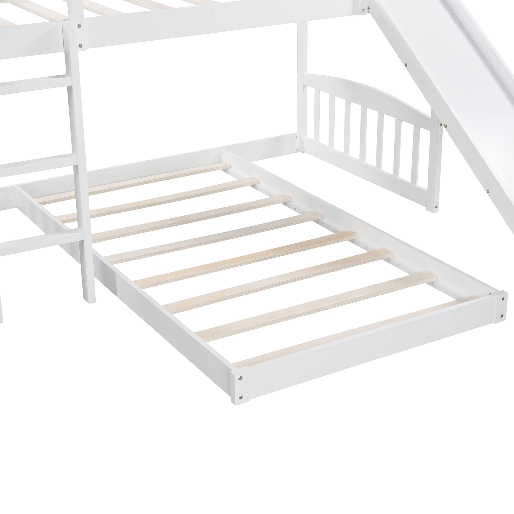 Twin Over Twin Bunk Bed with Slide and Ladder - Sturdy Kids Bunk Beds for Siblings, Teens & Guest Rooms - Space-Saving Bunk Bed Frame No Box Spring Needed - Perfect for Small Bedrooms, Vacation Homes & Sleepovers