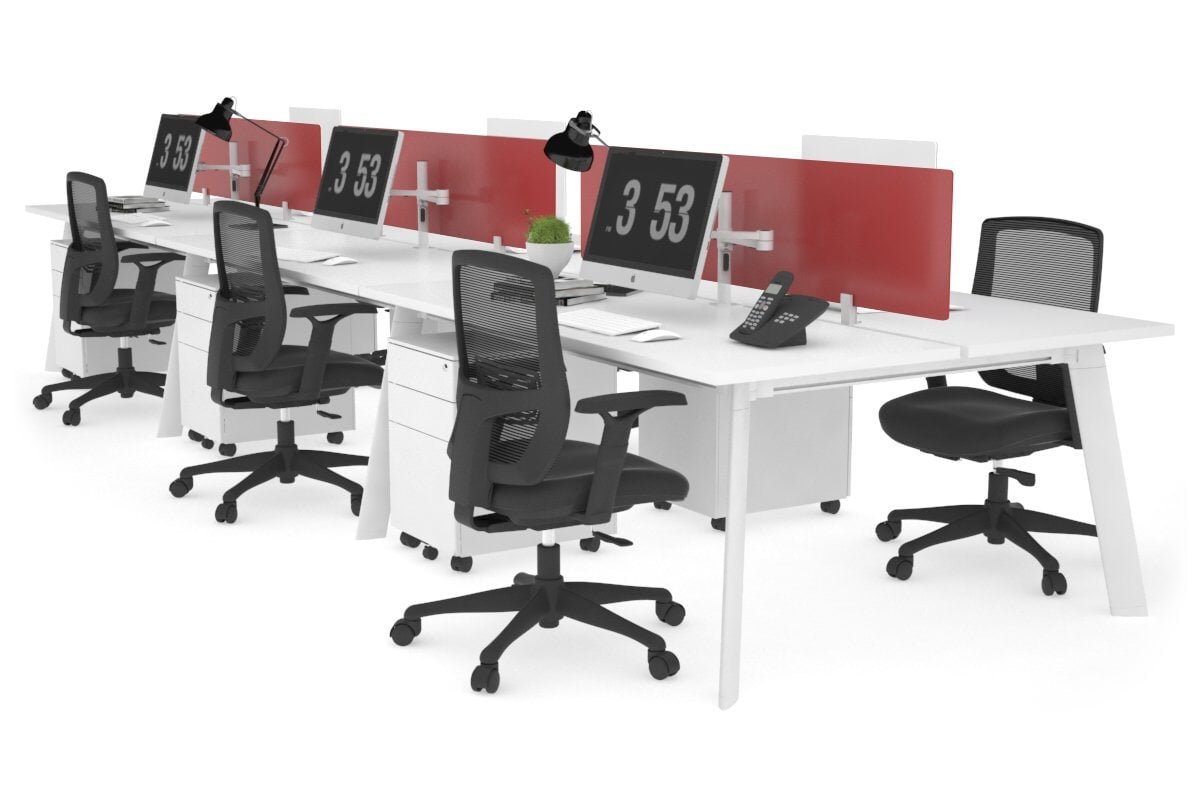 6-Person Switch Workstation with White Frame - 1200L x 700W Dimensions - Ideal for Office, Conference Room, or Collaborative Workspace