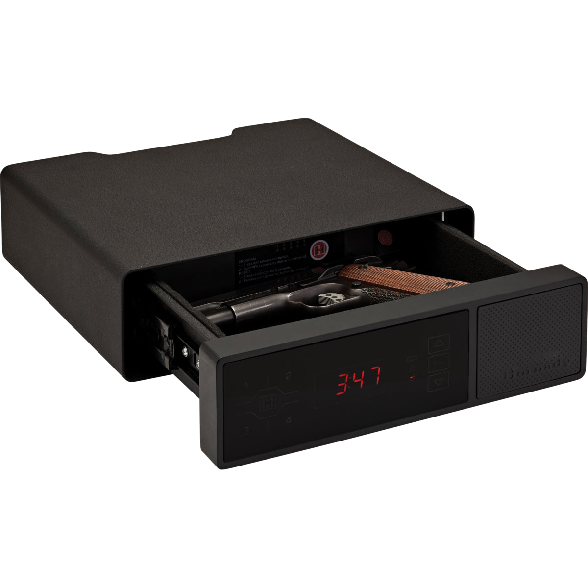 Hornady Rapid Safe Night Guard Digital Clock with Biometric Fingerprint Lock - Secure Handgun Storage for Bedside, Home & Office Safety