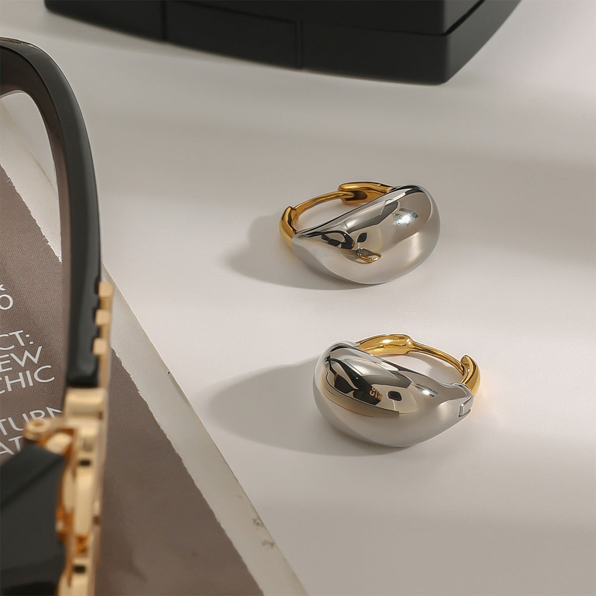Two Tone Dome Huggie Hoop Earrings for Women - Gold & Silver Small Huggie Earrings for Everyday Wear | Perfect for Work, Parties & Casual Outfits