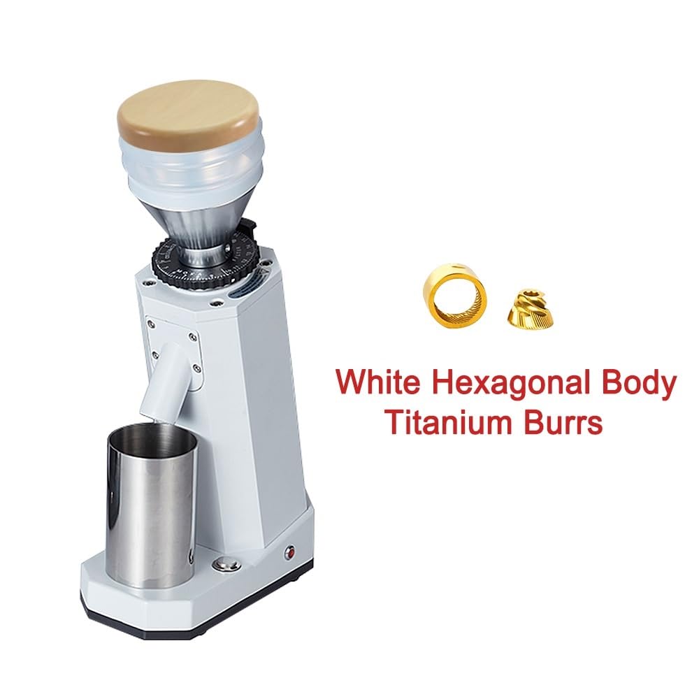 Premium Titanium Electric Coffee Grinder with Metal Burr & Grain Hopper - Small Espresso Grinder for Espresso Machines, 110-220V (WB Hexagonal TT Burr, CN/US 220V-240V) - Perfect for Home Baristas & Coffee Shops