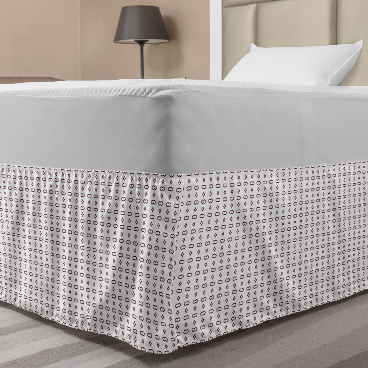 Ambesonne Geometric Bed Skirt - Starry Rhombus & Twin Circles Design, Wrap Around Elastic Gathered Bedskirt for Twin/Twin XL Beds, Dark Mauve & White - Perfect for Modern Bedroom Decor & Guest Room Styling