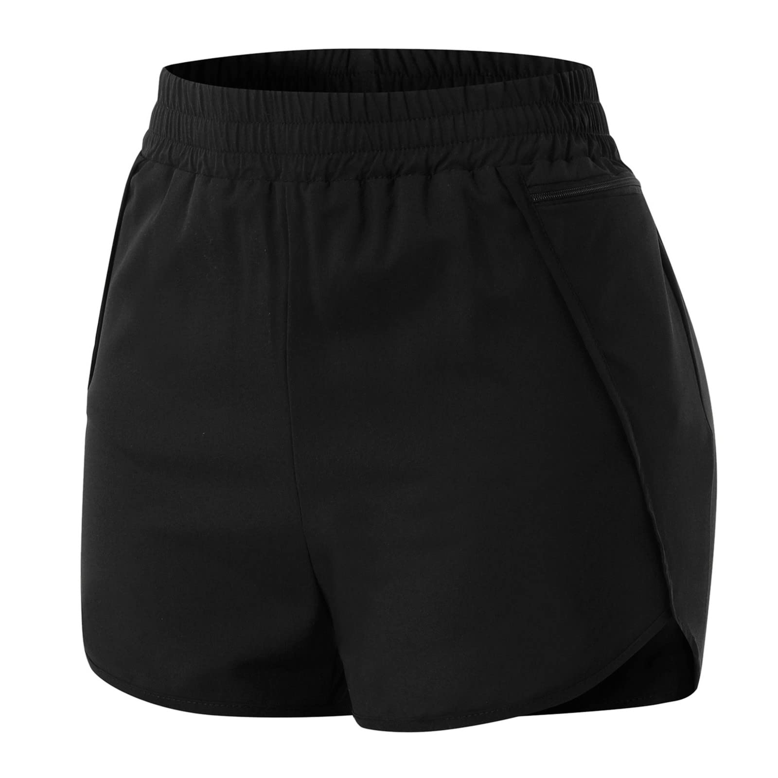Niuwa Women's High Waist Yoga Shorts - Quick Dry Workout Running Shorts with Pockets - Stretchy Athletic Sports Shorts for Gym, Pilates & Lounge (Black, XXL)