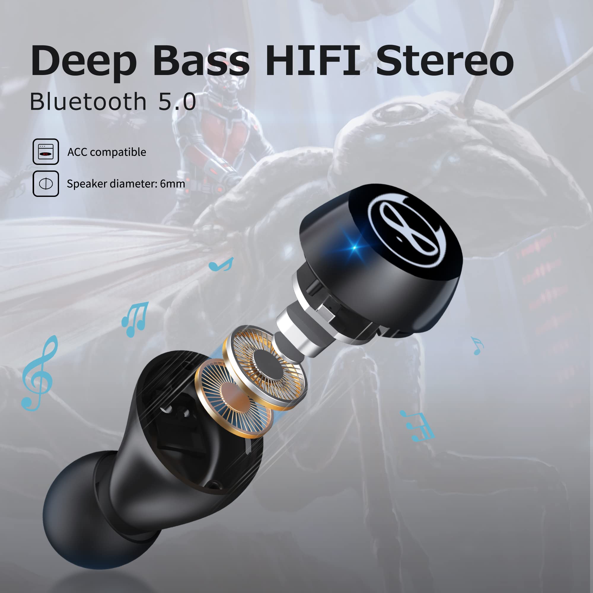 Small Wireless Earbuds with Touch Control & Stereo Sound - Bluetooth 5.3 Noise Cancelling Earphones with Cute Blinking Eyes Iron Man Charging Case | Perfect for Running, Gym & Commuting