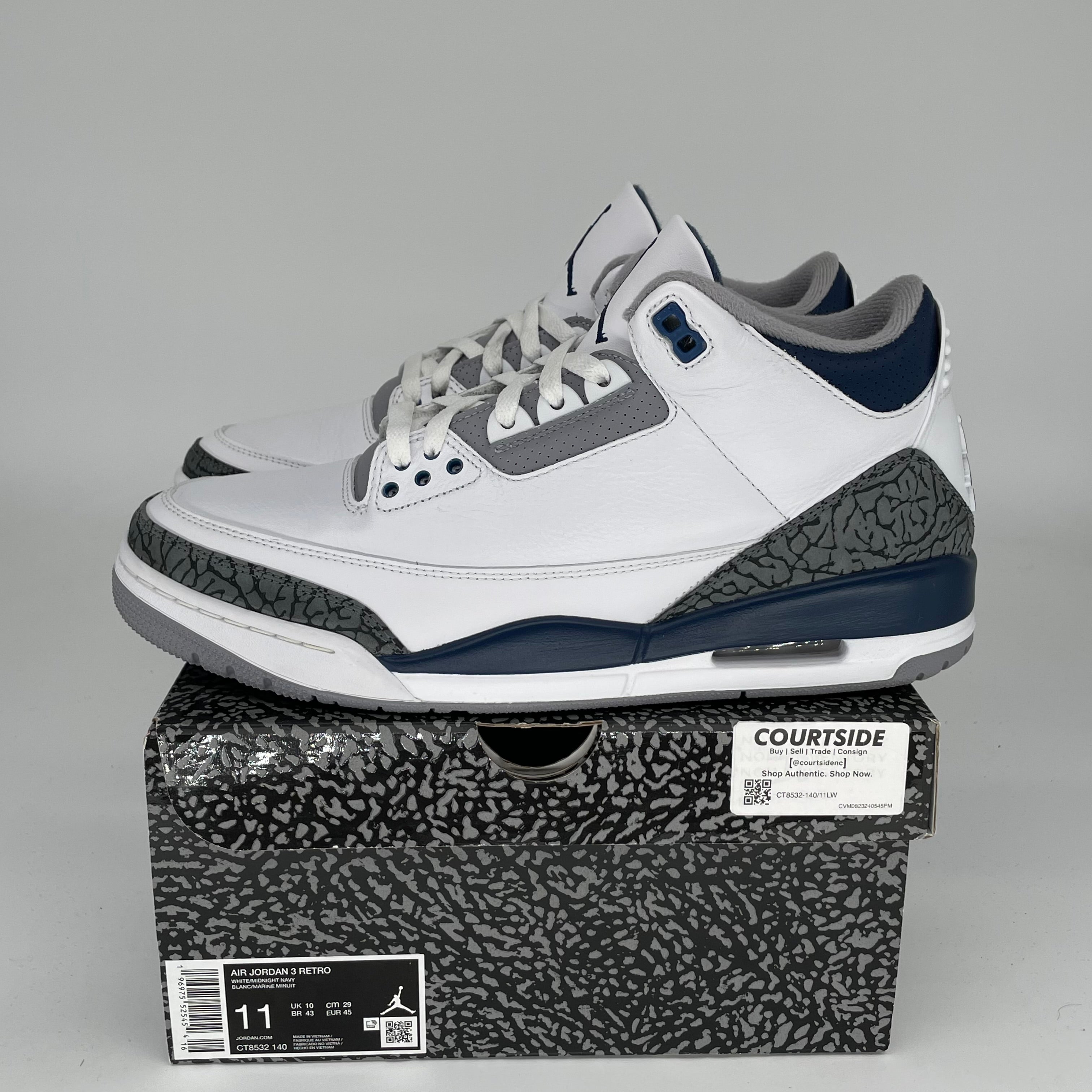 AIR JORDAN 3 Retro Midnight Navy Men's Basketball Shoes Size 11 - CT8532-140 | Authentic Sneakers for Sports, Casual Wear & Street Style