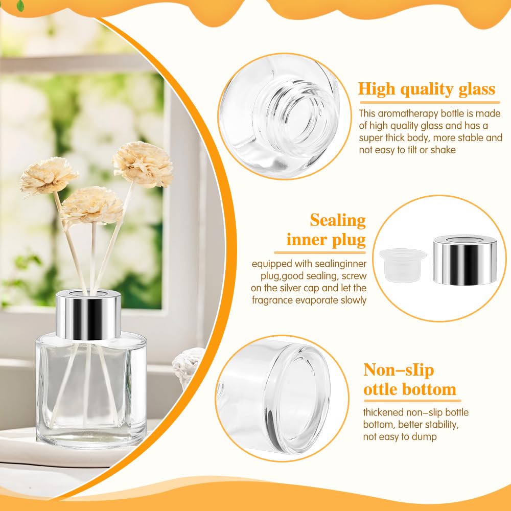EMAGEREN 6-Pack 50ml Clear Glass Diffuser Bottles - Round Empty Essential Oil Bottles for Aromatherapy, Home Fragrance & Perfume - Perfect for DIY Blends, Reed Diffusers & Gift Sets