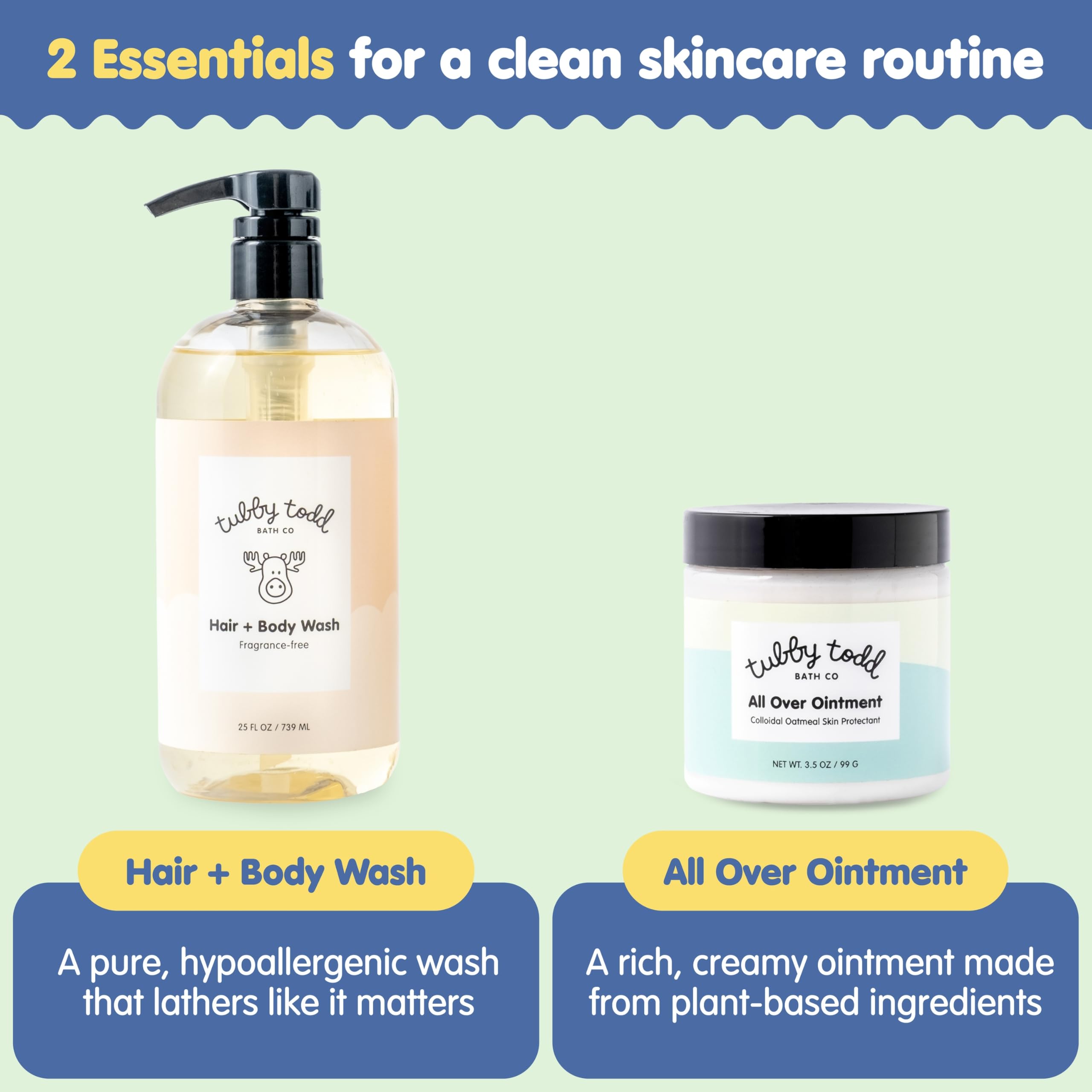 TUBBY TODD Baby Body Wash & All Over Ointment Eczema Care Set - Hypoallergenic, Fragrance-Free 25oz Skincare for Newborns & Toddlers - Gentle Daily Bath & Moisturizing Solution for Sensitive Skin & Eczema Relief